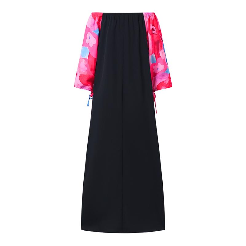 Женское платье больших размеров с открытыми плечами и длинными рукавами с принтом