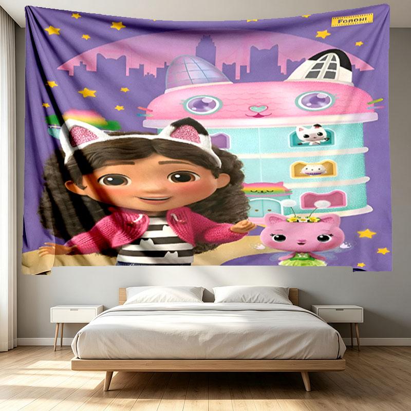 Gabby's Dollhouse Print Tapestry - Portable Wall Decor Cloth, for Home, Dorm, Travel, Bedroom, Living Room - Ideal Birthday Housewarming Gift