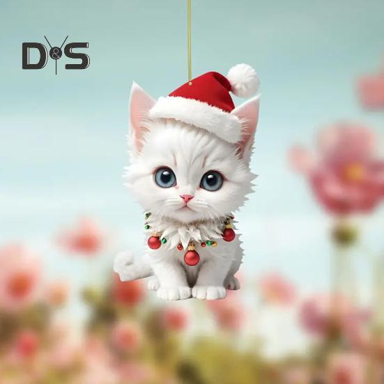 Подвеска в виде котенка со шляпой, подвесное украшение для зеркала заднего вида автомобиля, акриловое мультяшное украшение для салона автомобиля, рождественский подарок