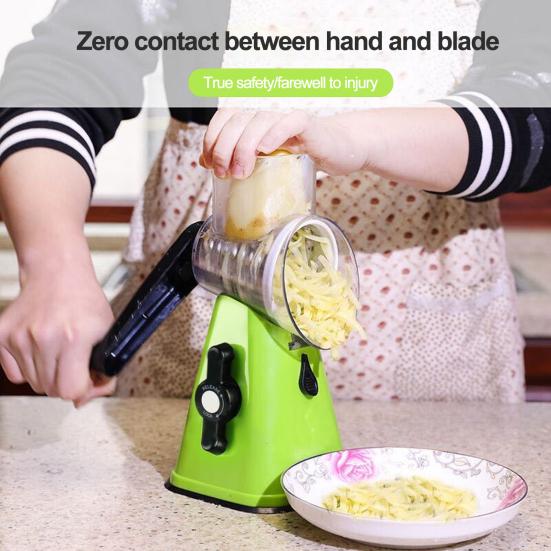 Kitchen Vegetable Slicer with 3 Replaceable Stainless Steel Blades Manual Rotary Cheese Grater with Handle Multifunctional Vegetable Chopper