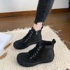 Women Pu Leather Ankle Boots  New Lace-Up Platform Shoes Ladies Wide Fit Short Boots Woman Oxfors Sneakers Brown Booties
