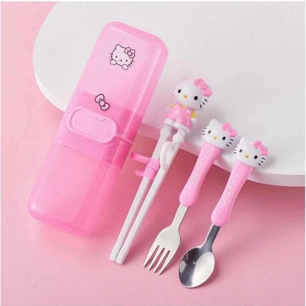 Shipping Johanne Hello Kitty 3D Three-dimensional Character Infant, Child, Corrective Chopsticks for Fork Practice, Spoon/fork 2-piece Set, Pink