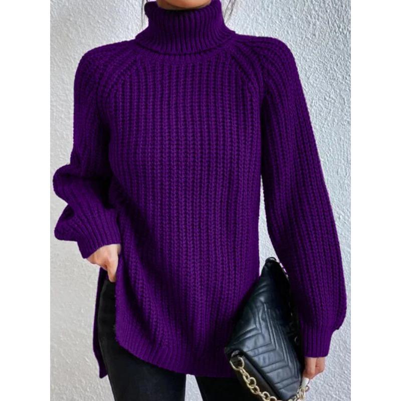 Autumn and Winter Women's Plus Size Knit Sweater Medium Long Shoulder Sleeve High Lapel Split Sweater Dress