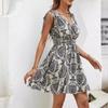 Женское модное элегантное короткое платье с V-образным вырезом, летнее платье с принтом