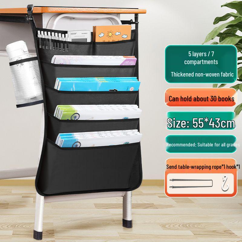 Desk Storage Bag & Book Holder for Students - Table-Side Hanging Organizer for Elementary & High School