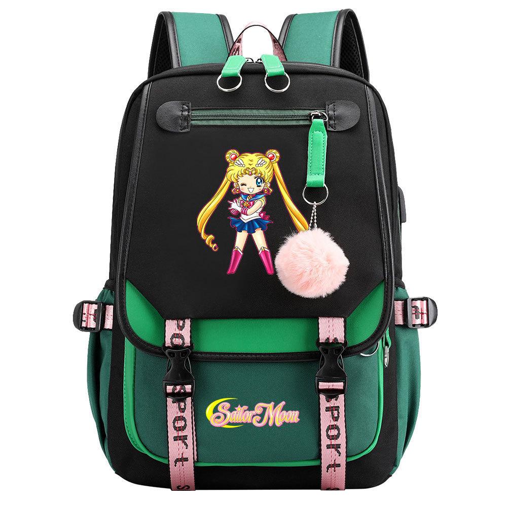 Новый аниме-рюкзак Sailor Moon с USB-подключением для подростков и школьников, мужской и женский, с откидной крышкой.