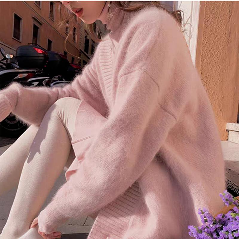 Кардиган средней длины из мягкого мохера и норки, бархатный свитер, женский осенне-зимний новый свободный вязаный верх с v-образным вырезом, очень сказочное верхнее пальто