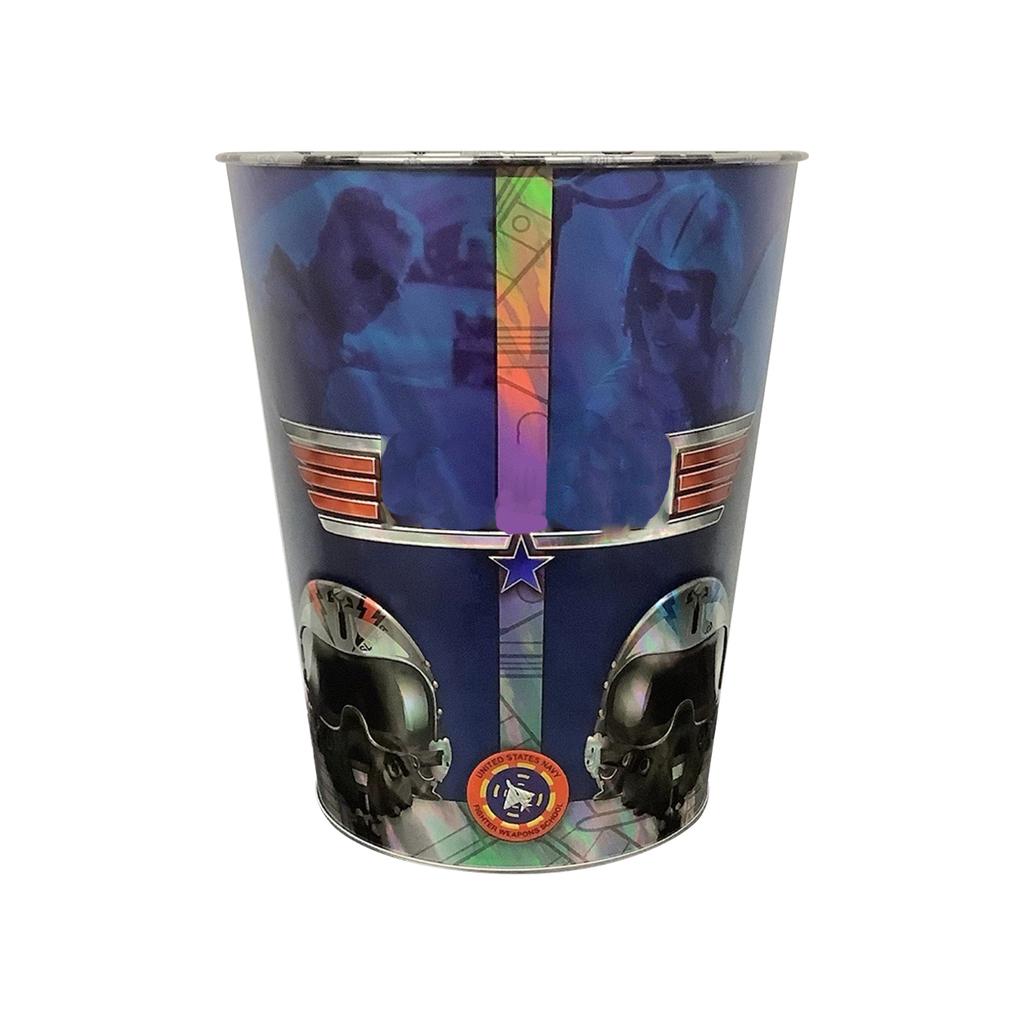 Decorative Round Popcorn Tin Container with Aviation Helmet and Star Emblem Design for Home Kitchen or Office Storage and Display
