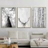 Modern Scandinavian Wall Art Grey White Tree Canvas Painting Deer Animal Posters and Prints Pictures for Living Room Decoration