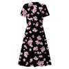 Women's Summer Casual Fashion Floral Print Short Sleeve V-Neck Swing Dress