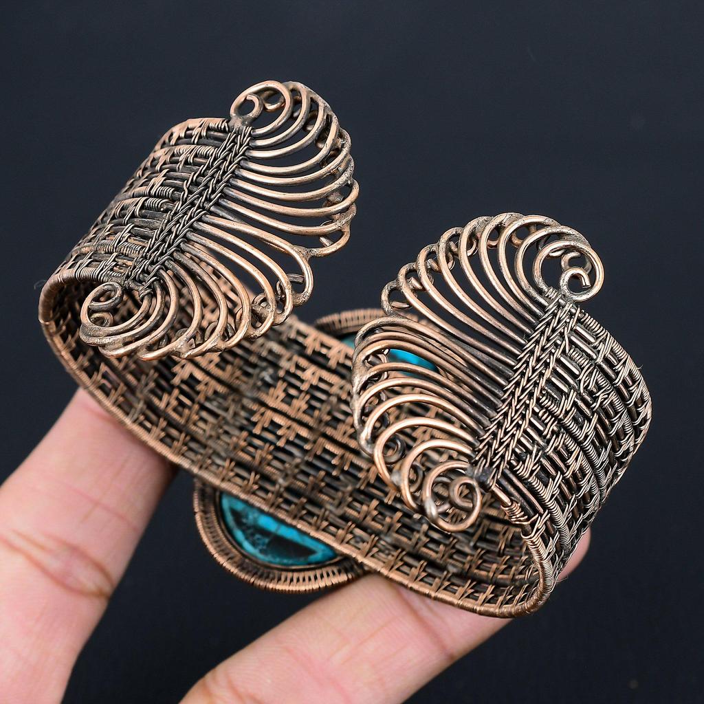 Драгоценный камень бирюзовый, чистая медная проволока, завернутая в манжеты/браслет ручной работы, регулируемые ювелирные изделия