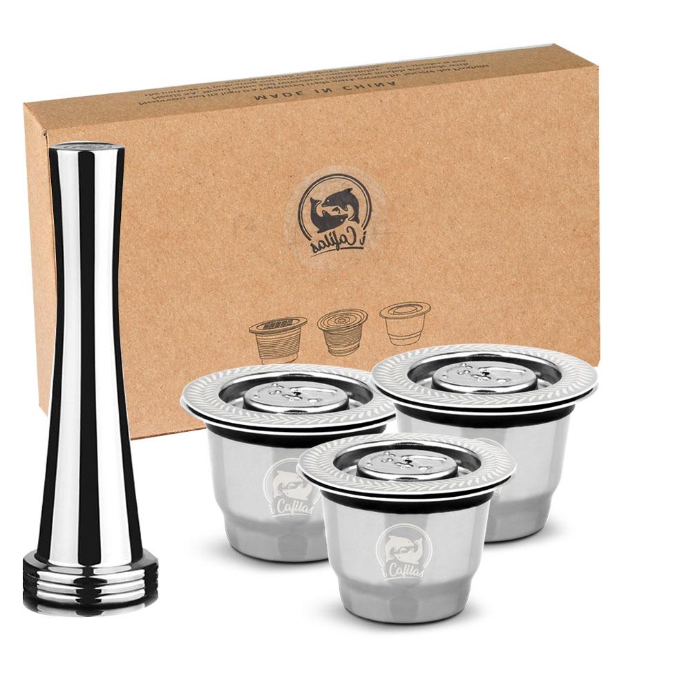 i Cafilas [NESC03] Многоразовый капсульный фильтр для кофе, чашки для приготовления крема из нержавеющей стали, стручки, тамперная основа для Nespresso Inissia, Essenza, Philips LOR Barista