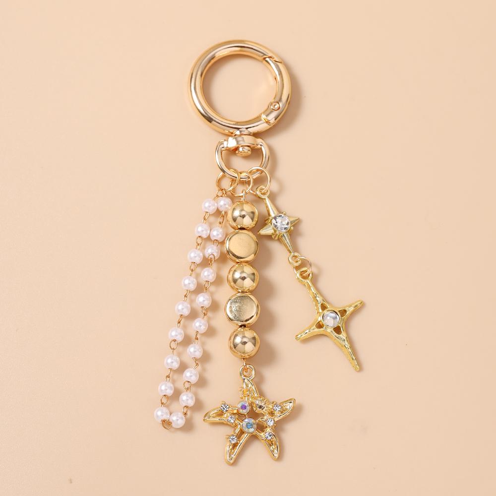 Cute Alloy Star Keychain Handmade Beaded Key Ring Pendants for Women Girls Handbag Decor DIY Key Chain Jewelry Gifts