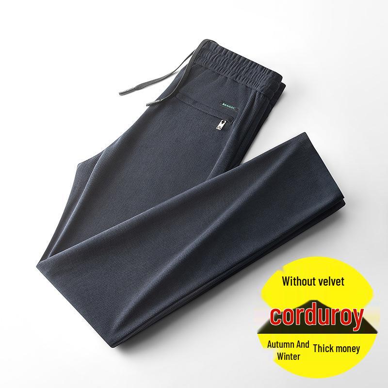 Мужские вельветовые брюки на флисовой подкладке - Эластичные, Свободного кроя, Прямого покроя для осени и зимы