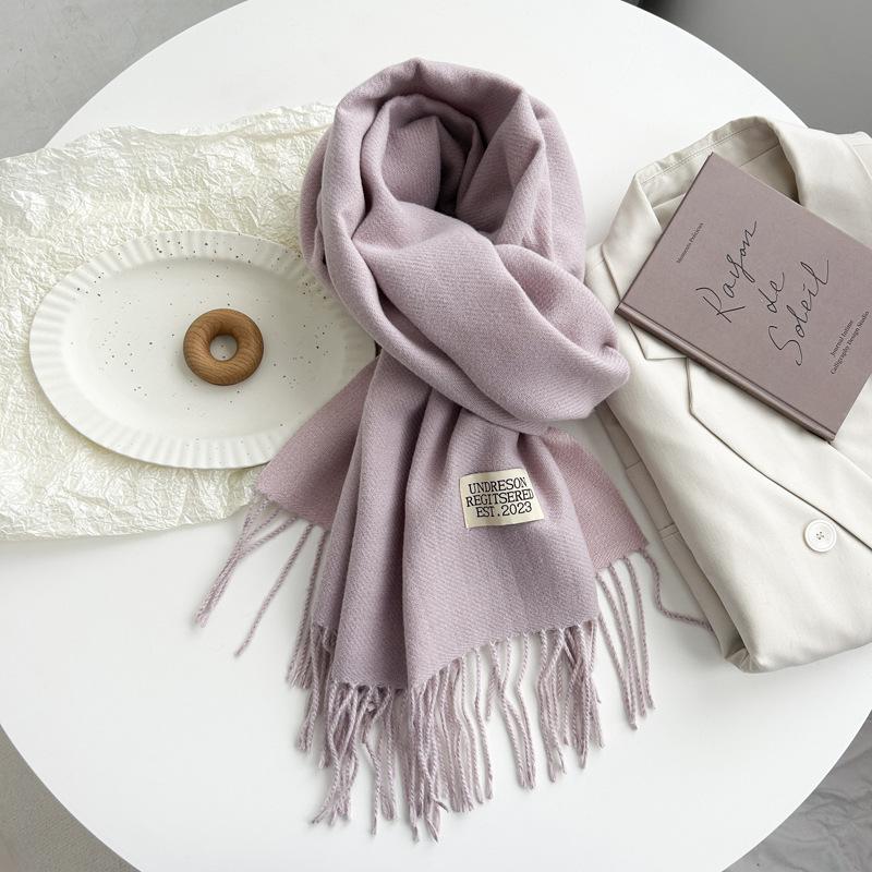 Новый двухсторонний двухцветный искусственный кашемировый однотонный шарф для женщин, зимний теплый шарф-шаль с бахромой для пожилых людей