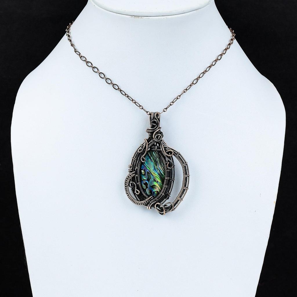 Кулон в виде ракушки из морского ушка Медная проволока Ювелирные изделия ручной работы Достойный кулон Подвеска из драгоценного камня Ювелирные изделия из ракушки из морского ушка Медные украшения Подарок для мамы