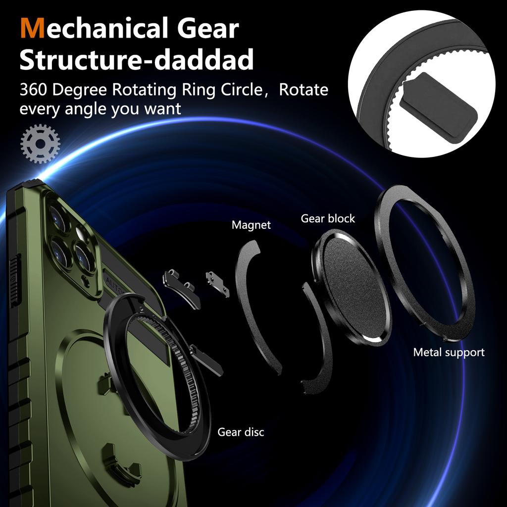 Чехол для iPhone 15 14 13 12 11 Pro Max с магнитным кольцом-держателем, защитные подставки Magsafe Len, полный зеркальный чехол, чехлы-подставки
