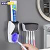 Automatic Toothpaste Dispenser Wall Mount Dust-proof Toothbrush Holder Wall Mount Storage Rack Bathroom Accessories Set