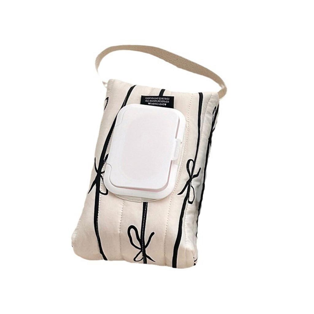 Прочный хлопковый набор для хранения влажных салфеток, стеганый бант с полосками, мягкий держатель для салфеток для путешествий для мам, которые всегда в пути