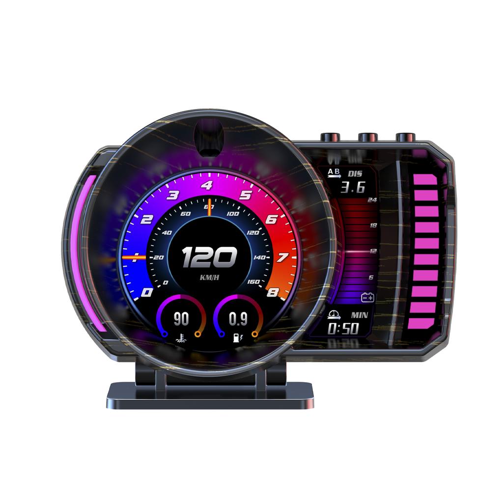 OBD+GPS+RGB P28 Car HUD OBD2 Gauge Digital Speedometer Turbo RPM Water Temperature With Gesture Recognition Overspeed Alarm
