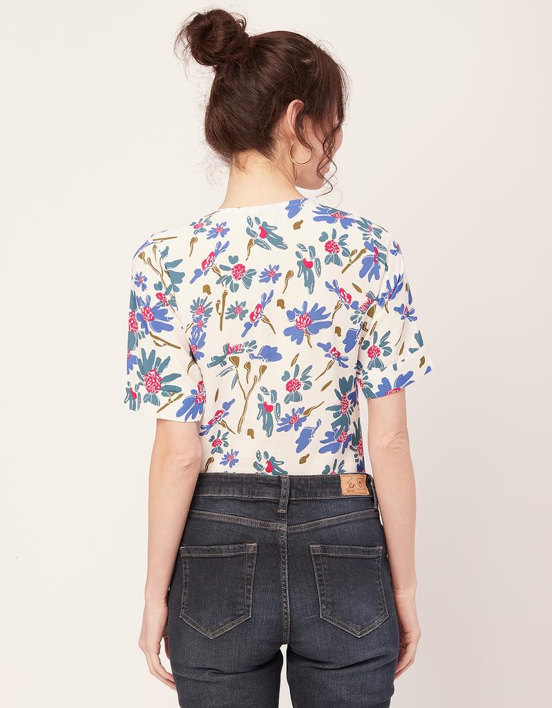 Moomaya Printed Viscose Summer Top For Women, Round Neck Short Sleeves Casual Top