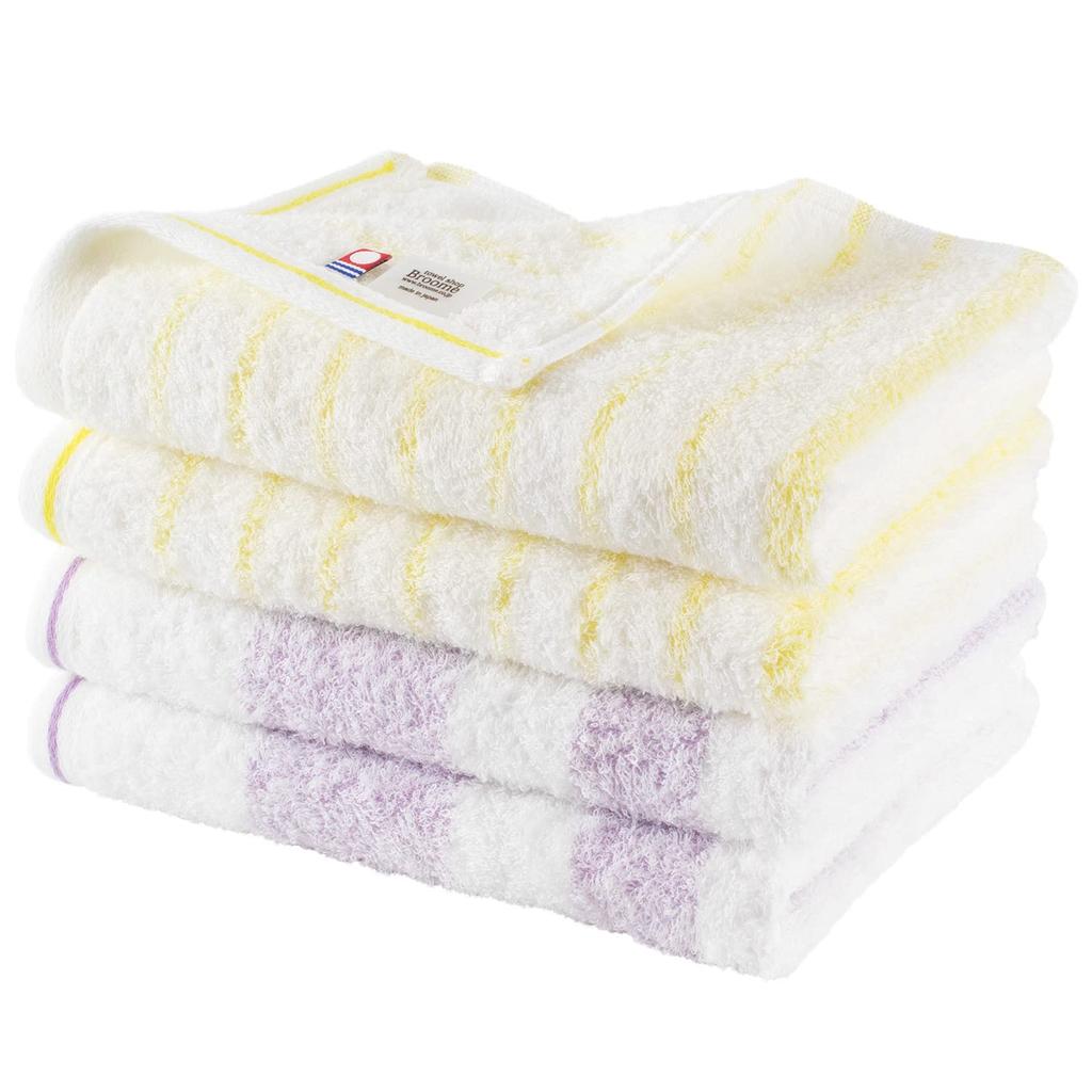 Сертифицированный набор полотенец для лица Bloom Imabari Towel из натурального материала Quick Room, изготовлен в Японии, 4 шт., окантовка, впитывающие, сушащие, сухие, мягкие, 100% хлопок, (Желтый/Фиолетовый)