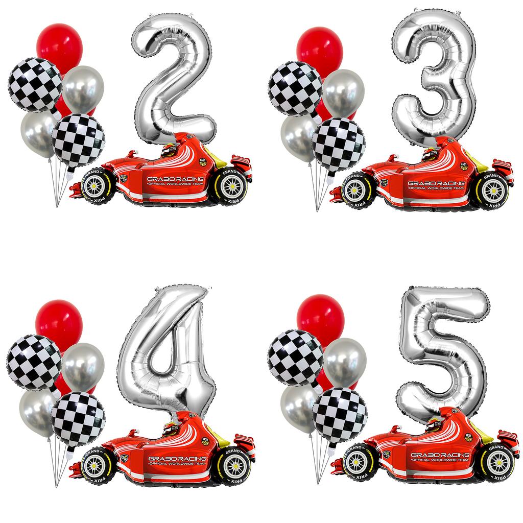 Racing Aluminum Film Balloon Set Silver Digital Boy Birthday Party Balloon Decoration Atmosphere Landscape