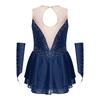 Girls Figure Skating Dress Sleeveless Glittering Rhinestone Keyhole Back with Gloves