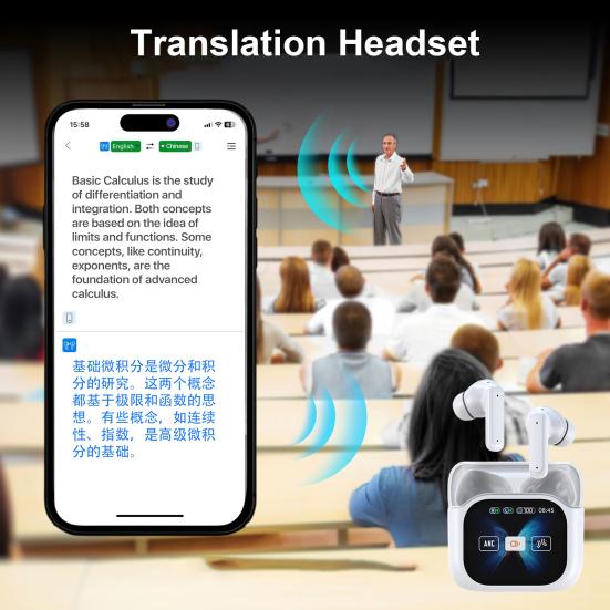 Language Translation Earbuds Touch Control Bluetooth-compatible 144 Languages in-Ear LCD Touchscreen Real-Time Translator