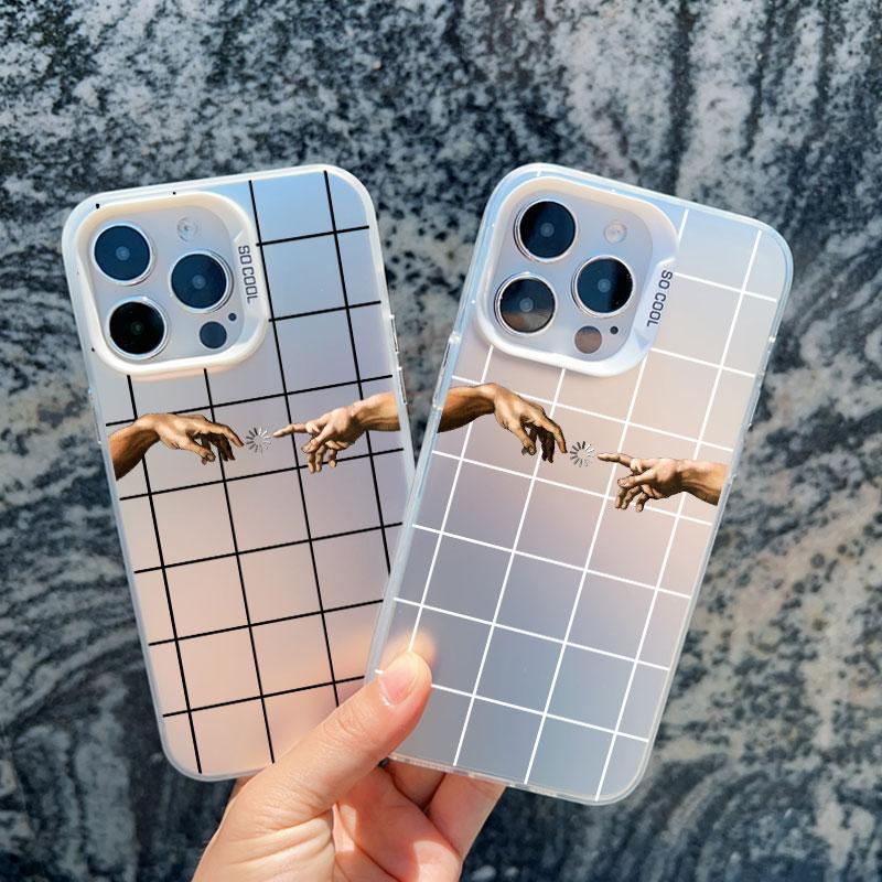 Art Fresco Michelangelo Creation of Adam Phone Case For iPhone 16 12 15 Pro Max Plus 14 13 11 Pro Max Mini Shockproof Laser Case