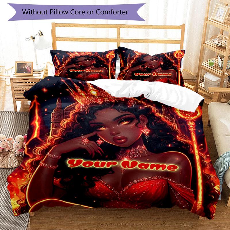 3pcs Custom Name "Flame Passion" Bedding Set Printed Bedding Set Duvet Cover Closure Includes 1 Duvet Cover & 2 Pillowcases Bedroom Decor