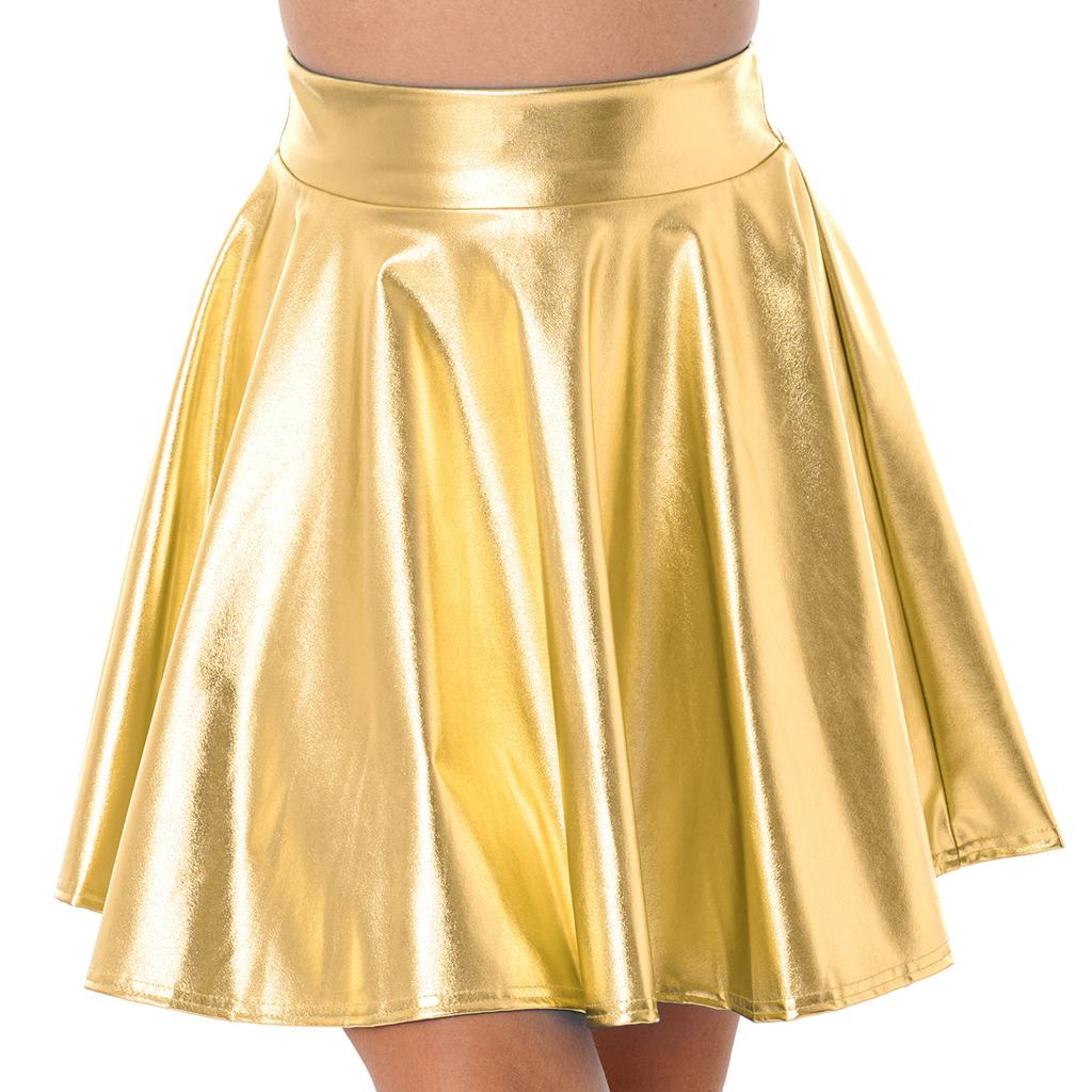 Женские блестящие мини-юбки с металлическими рюшами и рюшами, вечерние клубная одежда в стиле панк, уличная одежда с высокой талией, расклешенная юбка Rave, коктейльный костюм