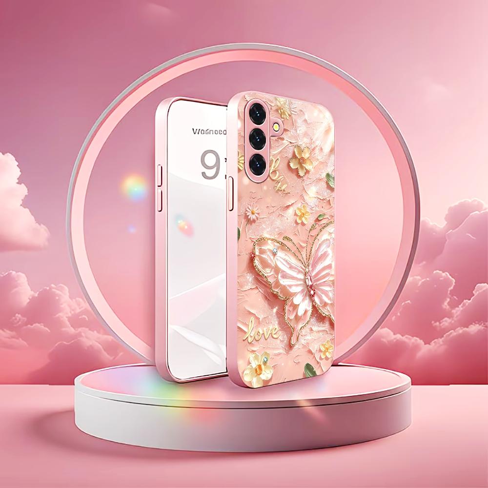 Pink Glitter Butterfly Fashion phone case s26 ultra case quad lock glass for Samsung Galaxy S26 S25 S24 S23 S22 FE Ultra Pl