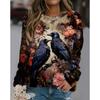 New Women Halloween Crow Printed Casual Sweatshirt Round Neck Casual Basic Loose Fashion Women Designer Style