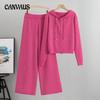 Women's Plus Size Wide Leg Pants Hooded Knit Cardigan Set Autumn Fashion Loose Casual Pant Suit