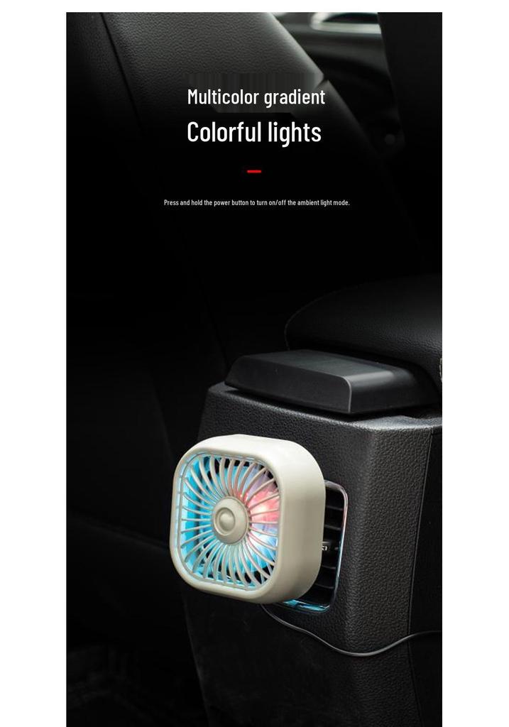 USB Electric Car Fan with Atmosphere Light - Multi-Color Vent Clip with Strong Wind
