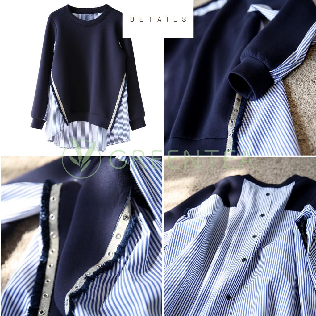Docking Long Layered Loose Office XXL [Green Tea] Top, Sleeves, Look, Stylish, Slimming, Oversized, Spring/Autumn Design, Fit, Casual, Ultramarine,