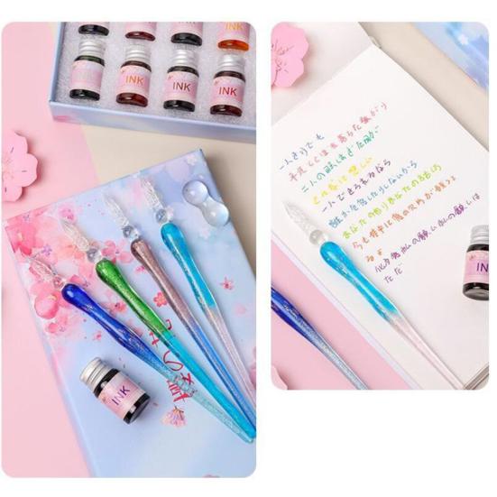 1 комплект, полупрозрачная ручка с цветком вишни, декор с блестками и принтом, стеклянная ручка с чернилами, набор для подарка