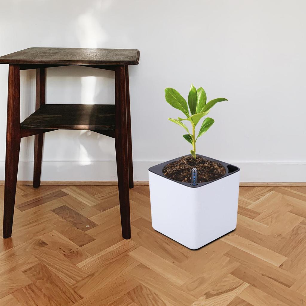 Горшок для цветов с самополивом и индикатором уровня воды, белый