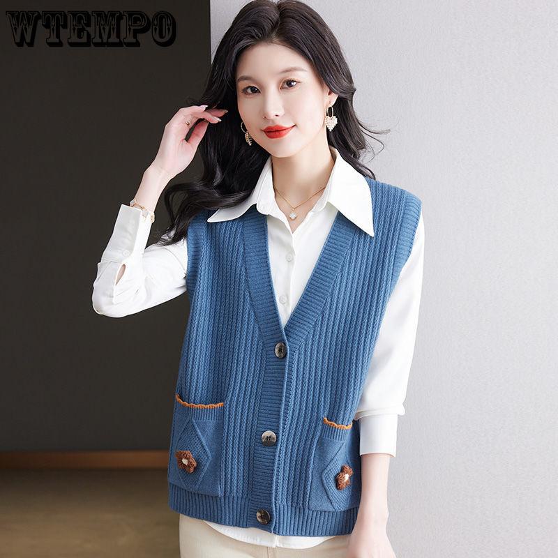 Вязаный жилет для женщин среднего возраста, весенний новый модный короткий жилет-свитер для женщин