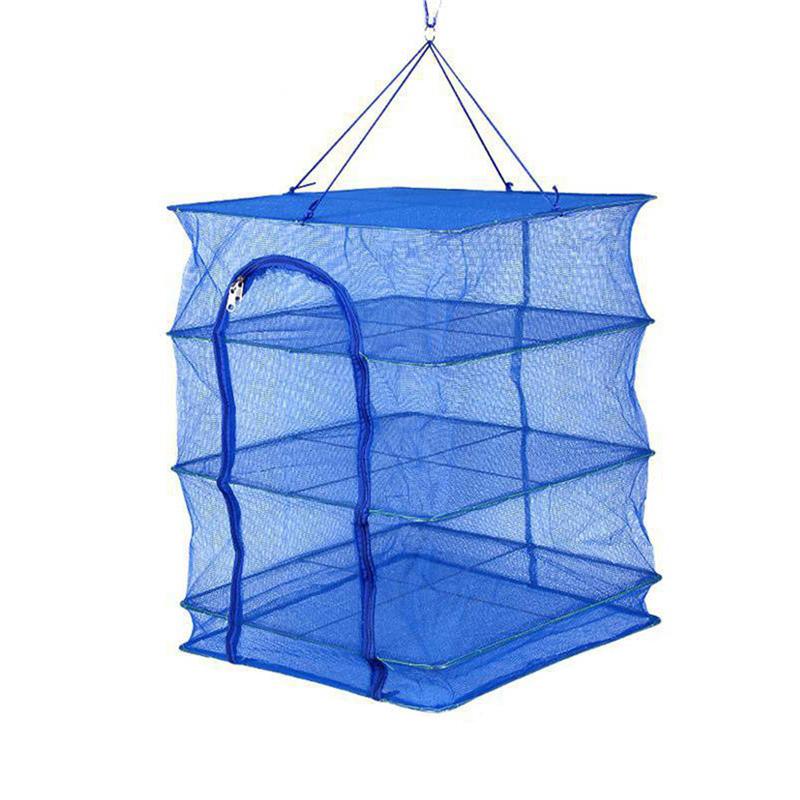 Foldable 4 Layers Drying Net Fish Net Drying Rack Hanging Vegetable Fish Dishes Dryer Net 35 X 35 X 65cm PE Hanger Fish Net