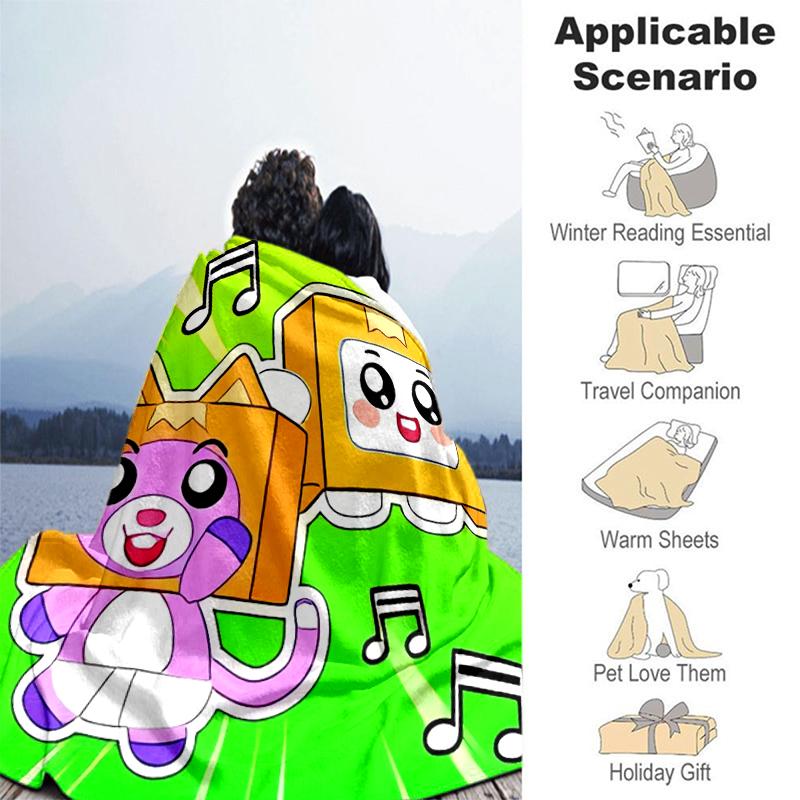 1pc Blanket Lankybox Foxy and Rocky3 Print Design, Lightweight Blanket for Sofa, Bed- Soft &Warm, Gift for All Seasons like Christmas, Halloween