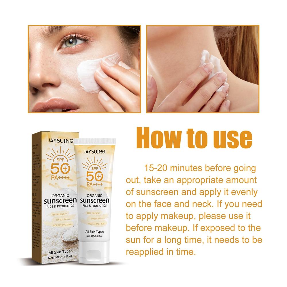 40 г пробиотический рисовый органический солнцезащитный крем для лица и тела, солнцезащитный крем для улицы и тела, защита от ультрафиолета, контроль жирности, солнцезащитный крем