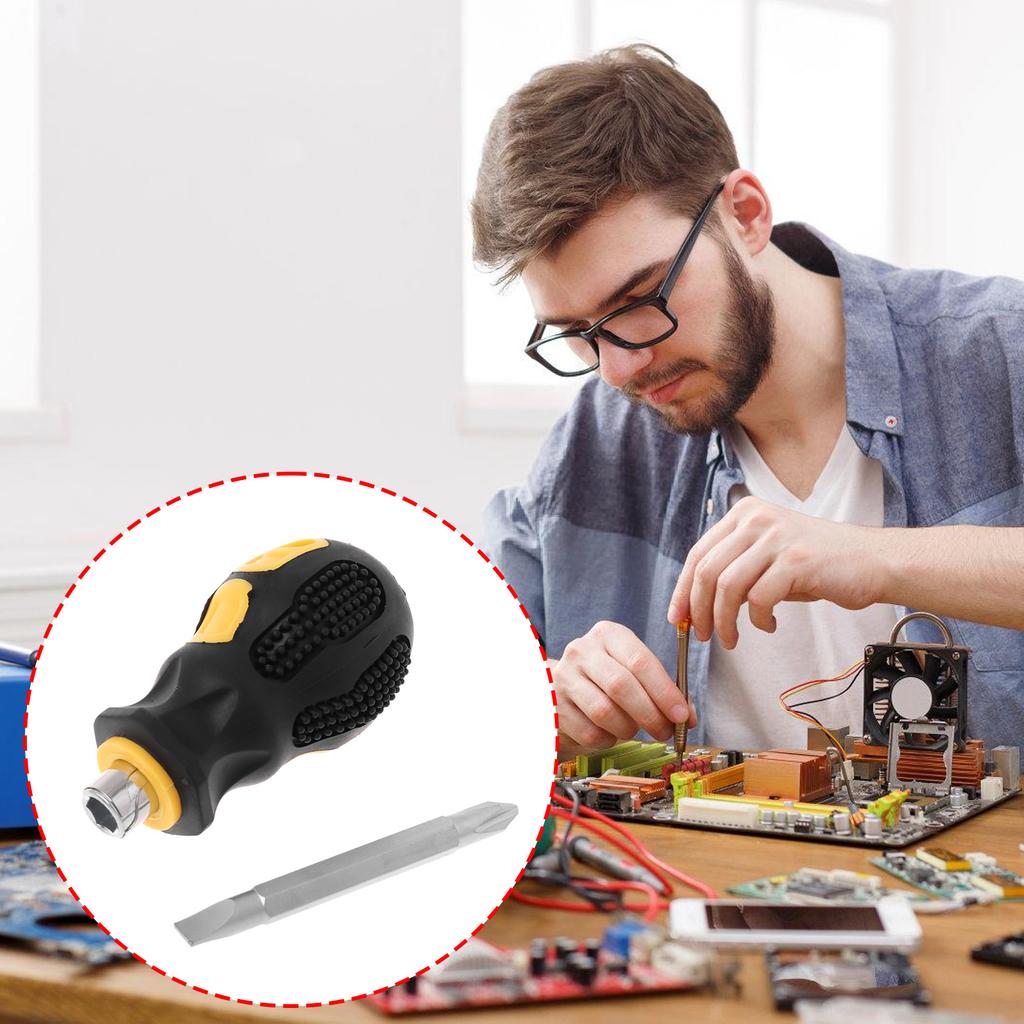 Короткая маленькая карманная магнитная отвертка с плоской головкой для DIY ремонта в труднодоступных местах, профессиональное использование