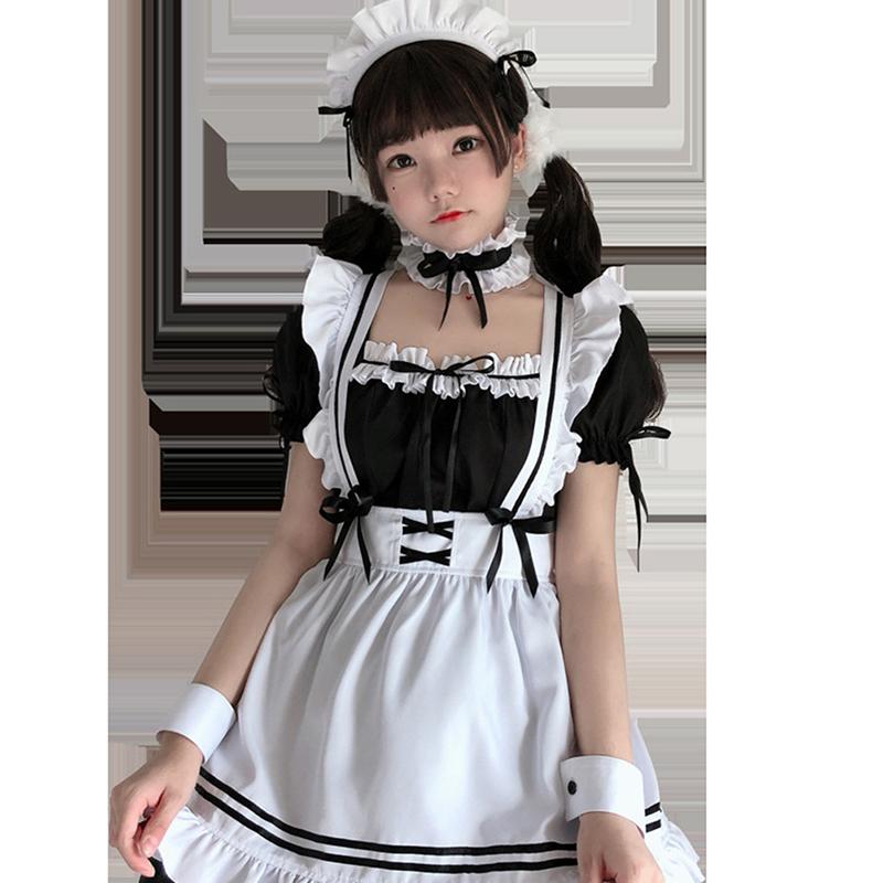 Black Cute Lolita Maid Costumes Girls Women Lovely Maid Cosplay Costume Dress