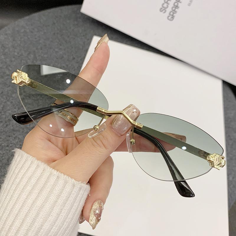 Очки женские Leopard Head металлические солнцезащитные очки без оправы персонализированные солнцезащитные очки кошачий глаз мужские