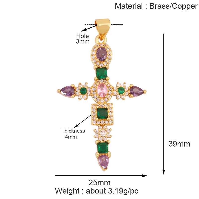 Holy Religious Jesus Cross Virgin Mary Charms Pendant, Gold Plated Colourful Zircon Shell Jewelry Necklace Accessories K63