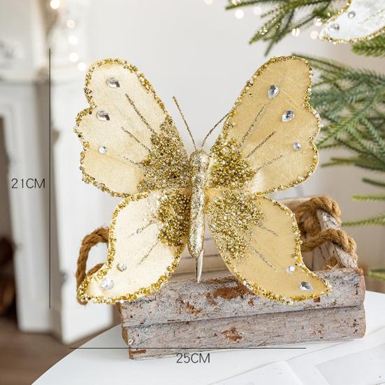 Fabric Glitter Butterfly Ornament Artificial Butterfly Christmas Tree Hanging Decoration for Ceiling Wall Tree Wreath Decor
