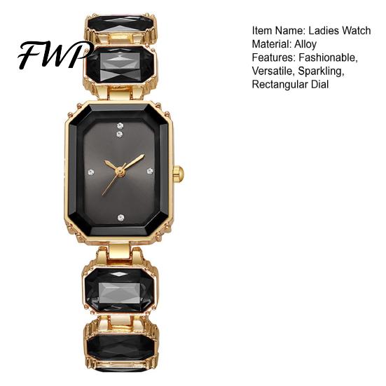 Sparkling Women Watch Ladies Bracelet Quartz Rhinestone Rectangular Dial Dress Faux Diamond Wristwatch for Elegant Jewelry Timepiece Eye-catching