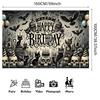 1 Gothic style cat skull birthday banner - Horror Halloween themed party decoration with black cats, bats, and skeletons